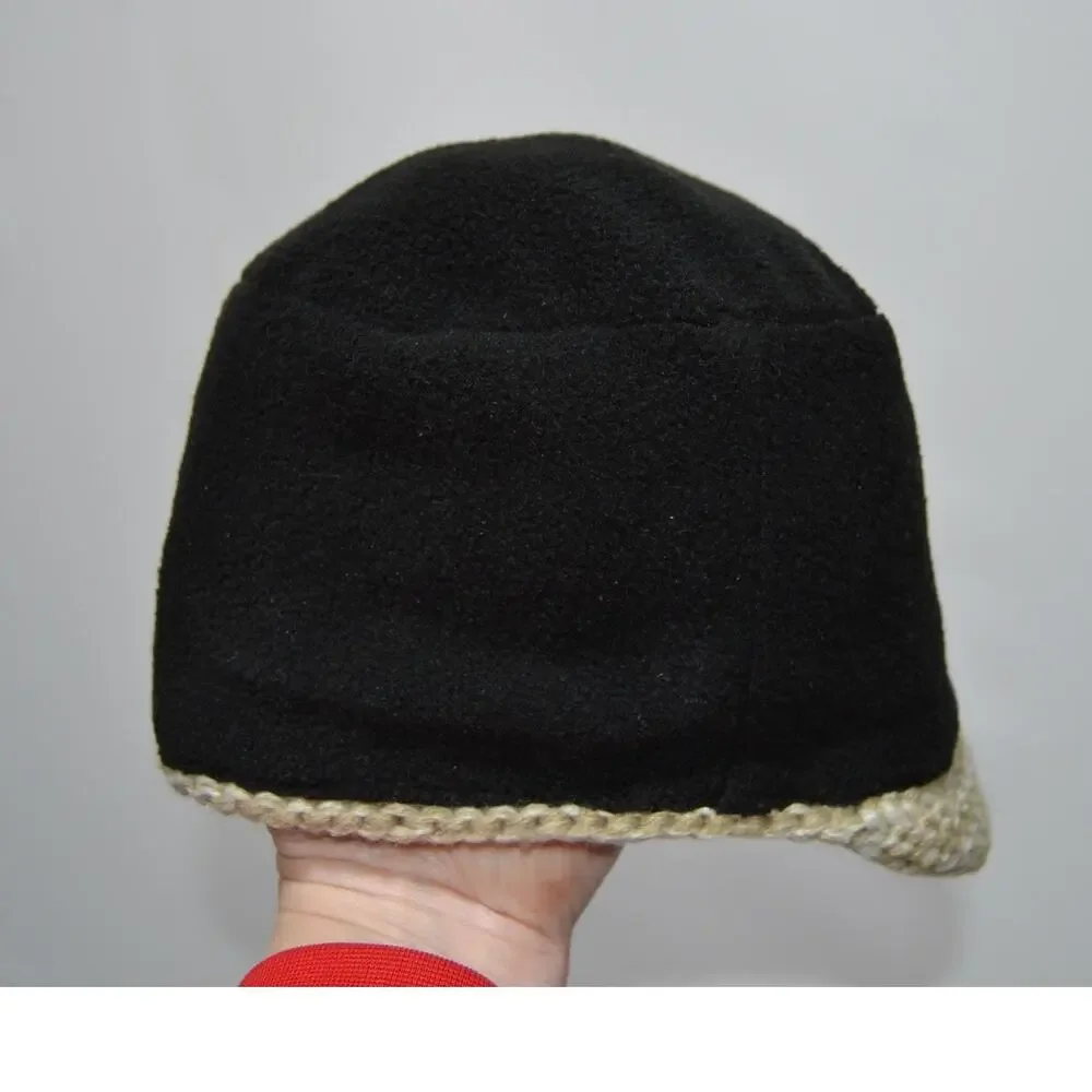 Eddie Bauer Girls Tan & Cream Knit Brimmed Beanie Hat Fleece Lined